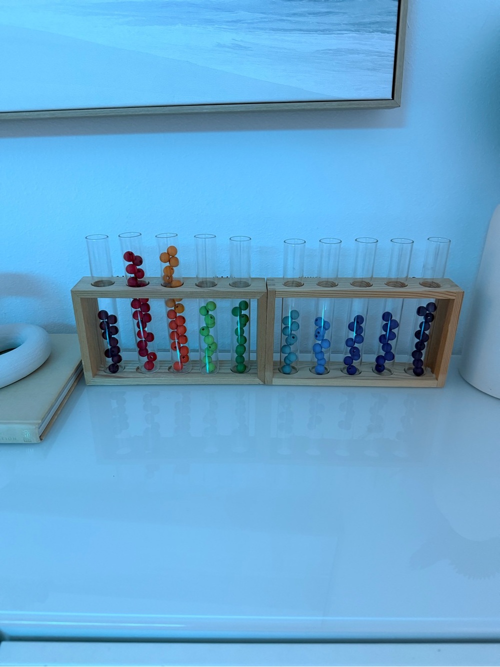 Grimms Wooden Rainbow Dyed Beads in Test Tube Display